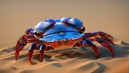 Wall Mural - cartoon crab in the sand, Generative AI