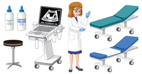 Poster - Set of medical instruments for pregnancy ultrasound