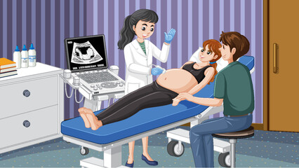 Canvas Print - Doctor doing ultrasound scan for pregnant woman in hospital