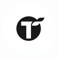 Wall Mural - letter t with leaf logo template.
