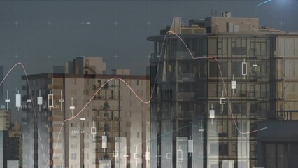 Poster - Animation of statistical data processing against aerial view of tall buildings