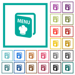 Sticker - Menu with chef hat flat color icons with quadrant frames