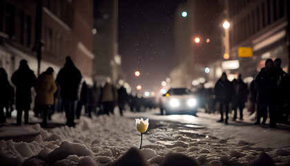 Wall Mural - city street at A small flower