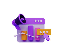 Wall Mural - 3d seo and marketing illustration with megaphone icon for business analyst and web analyst