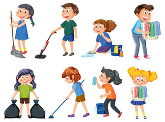 Wall Mural - kids cleaning at home set