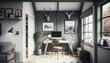 © Get Stock - Cozy Beautiful Scandinavian-style home office Interior Design for Your Home: Bold, Colorful, and Unique Style for Room Renovations, Furniture, and Architecture (generative AI)
