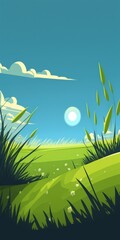 Wall Mural - picture of a grassy meadow with a clear blue sky. Generative AI