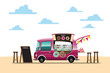 Food truck with Donut snack shop drawing vector
