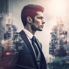 Wall Mural - Businessman in city.Generative AI