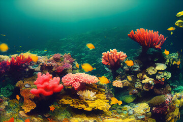 Canvas Print - Wallpaper of coral reef underwater landscape. generative ai