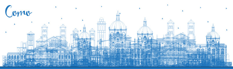 Wall Mural - Outline Como Italy City Skyline with Blue Buildings. Vector Illustration. Business Travel and Concept with Historic Architecture.