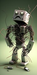 Poster - broken robot, wires. Generative AI