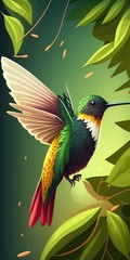 Sticker - Humming bird flies. Generative AI