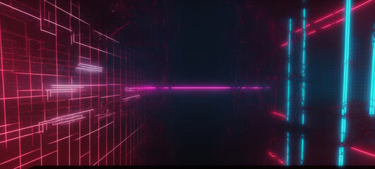 Wall Mural - backdrop image of abstract grid lines in cyberpunk. Generative AI