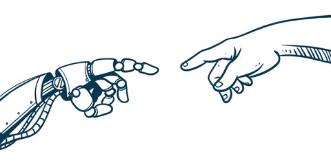 Robotic hand touch with human hand. Artificial intelligence technology concept