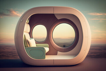 luxurious first class airplane seat with windows , ai generated