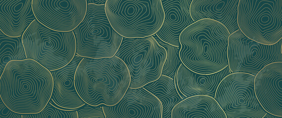 luxury abstract line art background vector. wallpaper design with gold round curve line art pattern 