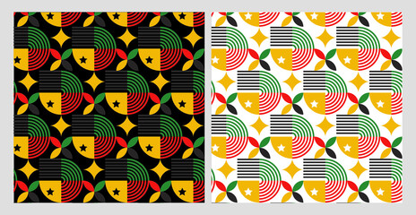 Aufkleber - Neo Geometric pattern with circles in traditional African colors - red, green, yellow, black. Juneteenth Independence Day Backgrounds set. Black History Month. Freedom or Emancipation day.