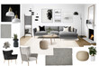 Modern Scandinavian style interior design elements on white background living room mood board.