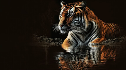 Wall Mural - Tiger with copy space background. World wildlife day concept. Generative ai.