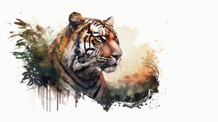 Wall Mural - Tiger with copy space background. World wildlife day concept. Generative ai.