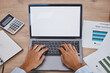 © C. D./peopleimages.com - Medical, mockup or doctors hands on laptop with documents typing, data analysis or research. Medicine paper, chart study or nurse on tech for healthcare learning, wellness science or calendar review