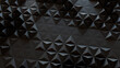 © RocknRoller Studios - Black Geometric Surface with Triangular Pyramids. High Tech, Dark 3d Texture.