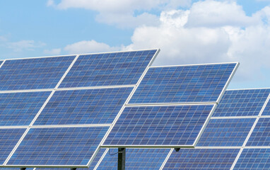 Wall Mural - solar cells or photovoltaic cells in power station turn up to sunlight alternative renewable energy 