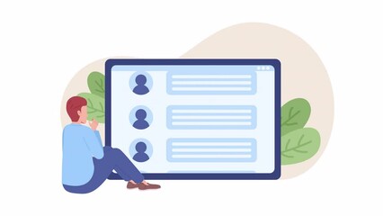Fototapete - Animated finding out people needs. Market research. Social media associate 2D cartoon flat character 4K video footage on white with alpha channel transparency. Concept animation for web design