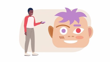 Fototapete - Animated finding your customer. Creating buyer persona. Hunting ideal clients. 2D cartoon flat character 4K video footage on white with alpha channel transparency. Concept animation for web design