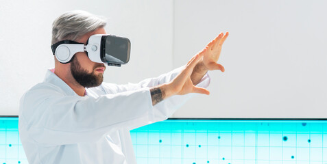 Wall Mural - genetic engineers are using virtual reality technology. professional team of scientists is working o