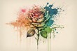 a watercolor illustration, rose with splash effects,generative ai