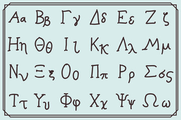 hand drawn ancient greek alphabet symbol vintage.