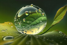 World Water Day Concept. Water Drop In Nature Green Leaves Abstract Background. Generative AI