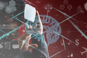 Aufkleber - Businessman using chatbot in smartphone intelligence Ai.Chat GPT Chat with AI Artificial Intelligence, developed by OpenAI generate. Futuristic technology, robot in online system.