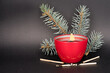Candle with pine branch on a black background