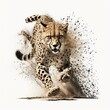 cheetah attacking,runng, jumping,action pose,tattoo, White background Generative AI