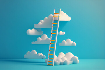 Cloud computing concept on sky, Development Attainment Motivation Career Growth, Ladder leading to cloud minimalistic style, image ai midjourney generated