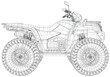 ATV truck black and white vector line art. The layers of visible and invisible lines are separated. EPS10 format. Vector created of 3d.
