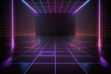 A Stylish Grid Stage With Depth And Neon Accents For Product Exhibitions, Announcements Or Events. Generative Ai Composite