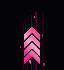 Wall Mural - vector with arrows and lines pointing up. neon arrows of pink color on a dark background