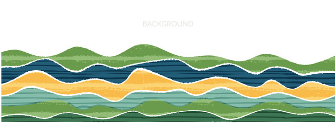 Earth Day green banner background. Abstract agriculture farm field collage horizontal vector illustration. Sustainable development concept and World environment day. Eco wavy shape, agri design