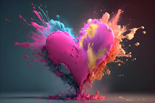 día de san valentín.fondo colorido y romántico.explosión de amor y color en forma de corazón.ai gene