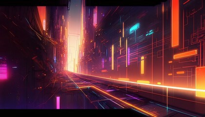 Poster - Futuristic fiber optic landscape network background. Smart digital global system. Generative AI technology.	