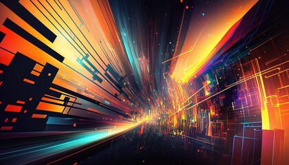 Poster - Big data flow moving visualization background. High speed technology core network. Generative AI technology.