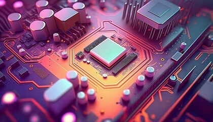 Poster - Micro processors chip digital technology background. Computer system network. Generative AI technology.	