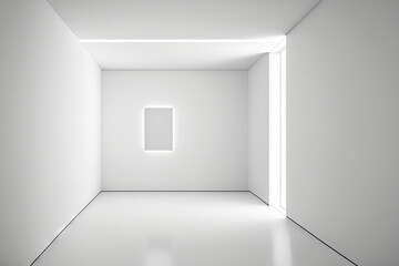 Perspective view on blank white floor with place for product or car presentation in empty room with LED lights on top. , mock up. Generative AI