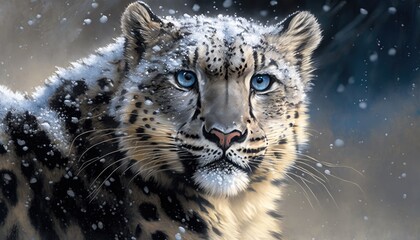 Wall Mural - a macro shot of a majestic snow leopard prowling through the himalayas generative ai
