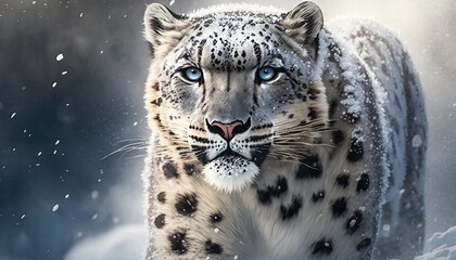 Wall Mural - a macro shot of a majestic snow leopard prowling through the himalayas generative ai
