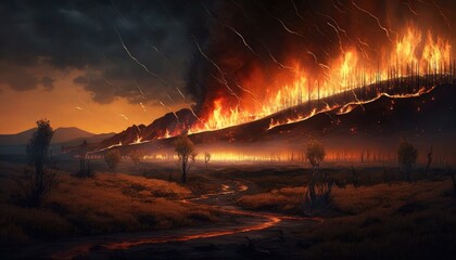 Poster - An Animated Wildfire Sweeping Across a Grassland generative ai